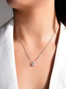 1pc S925 Sterling Silver Star Niche Design Hollow Five-Pointed Star Pendant Necklace For Women, Suitable For Daily Wear And Gift