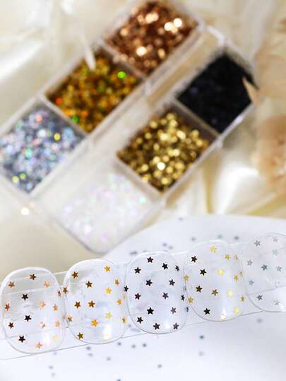 1毫米彩色星星美甲闪粉套装，迷你五角星美甲闪粉，DIY树脂美甲配件，美甲用品，美甲饰品，美甲宝石