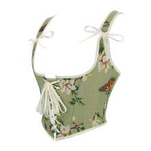 Alivila.Y Fashion Womens Vintage Floral Print Underbust Corset Tops Vintage Boned Corset Belt Corset Vest - 綠色 - 查看 3