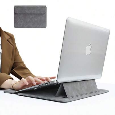Leather Laptop Sleeve With Stand, Ergonomic Protective Water-Resistant Slim Cover, Solid Pattern 13.3 Inch