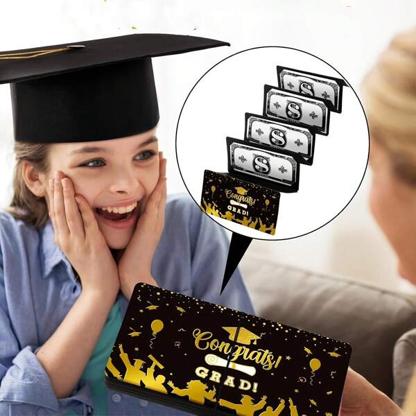 1 pezzo Busta regalo/contanti per laurea a sorpresa con 10 slot - design elegante nero e oro, portasoldi unisex per occasioni festive