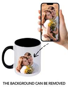 1pc Custom Image Mug, Custom Design Mug, Custom Text Mug, Personalized Photo Mug, Personalized Coffee Mug, Custom Family Mug, Make Your Own Mug, Custom Coffee Mug, Mother's Day Gift, Father's Day Gift, Valentine's Day Gift, Anniversary Gift, For Weddings, For Housewarming Dining Room, Living Room, Bedroom, Office, Tea Room, Home, School, Multi-Functional, High-Quality, Colorful, Modern, Custom, Personalized, Unique, Ideal Gifts For Her, Boyfriend, Dad, Girlfriend, Mom, Family, Friends, Customized Mugs,Xmas Decoration,Home Room Decor Gifts - Multicolor - View 4