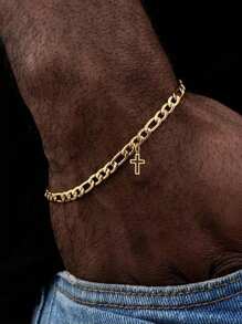 1pc Minimalist Hollow Cross Pendant Stainless Steel Chain Bracelet, Gift For Men Daily Wear