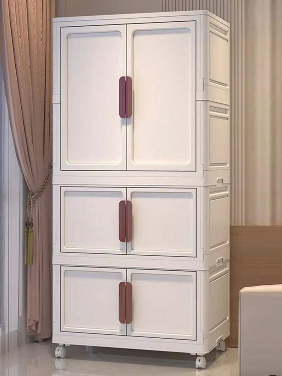 5/4/3/2/1层简易衣柜卧室组装成人婴儿衣服收纳柜折叠加厚塑料儿童储物整理柜 - 彩色 - 查看 1