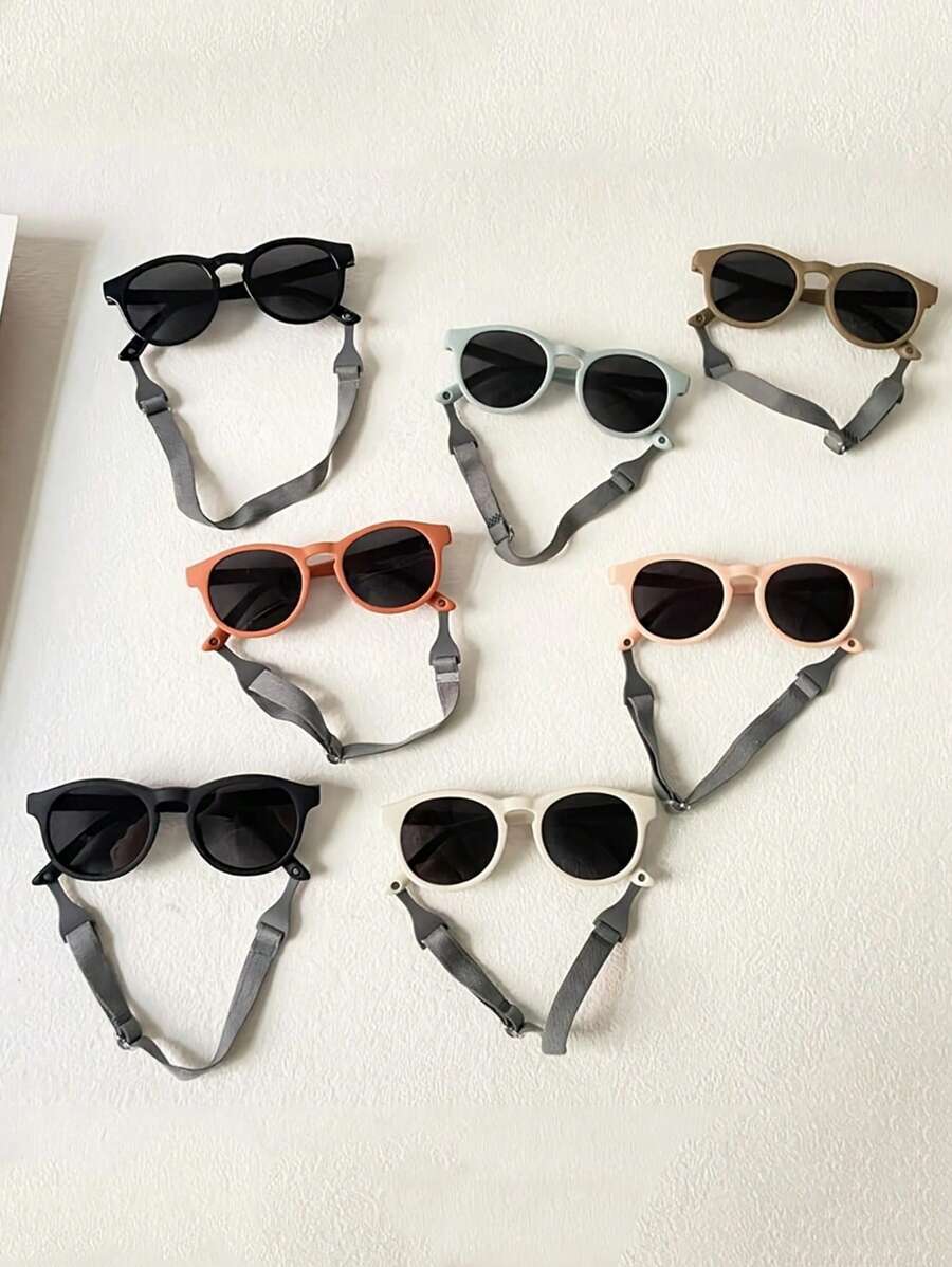 1 Set Kids Fashion Eyeglasses With Anti-Drop Strap, Unisex Children Cool Stylish Photo Prop Glasses, Comfortable & Lightweight