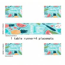 1pc/5pcs/7pcs, Home Decor, Summer Style Lemon Pattern Polyester Printed Table Runner With 6 Placemats - Polyester, Rectangle, Holiday Decorative Fabric Table Runner, Home Decor, Kitchen & Dining Table Decoration, Room Decor, Table Runner