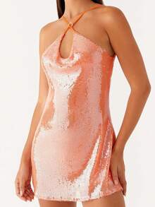 Women's Sequin Sparkly Glitter Dress Sleeveless Backless Spaghetti Strap Mini Dress Y2K Party Club Bodycon Mini Dress - 橘色 - 查看 1