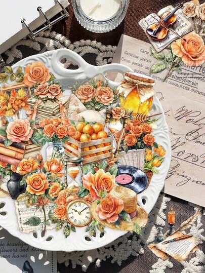 50 张复古橙色贴纸笔记本电脑手册手机壳 PET 材质装饰贴纸，学校用品，返校