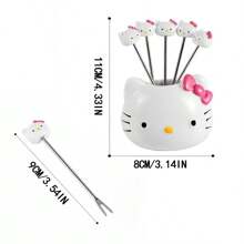Sanrio 11 pezzi Forchette da frutta in acciaio inossidabile con design creativo di Hello Kitty di Sanrio, set regalo di alto valore, forchette da frutta Hello Kitty in acciaio inossidabile con barattolo contenitore, forniture scolastiche