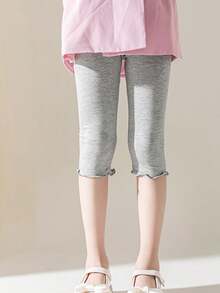 3 件套女童春季新款可爱印花打底裤，儿童松紧腰蕾丝花边针织打底裤