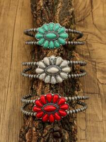 1 pulseira de contas de design aberto estilo boêmio com incrustações de turquesa, pulseira vintage feminina de contas