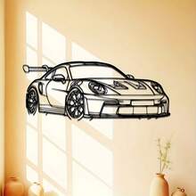 1 pezzo di Decorazione da parete in metallo a forma di auto sportiva - sagoma in ferro di auto, scultura da appendere moderna per la casa, regalo unico per amanti delle auto, per compleanni e la festa del papà - nero - Visualizzare 2