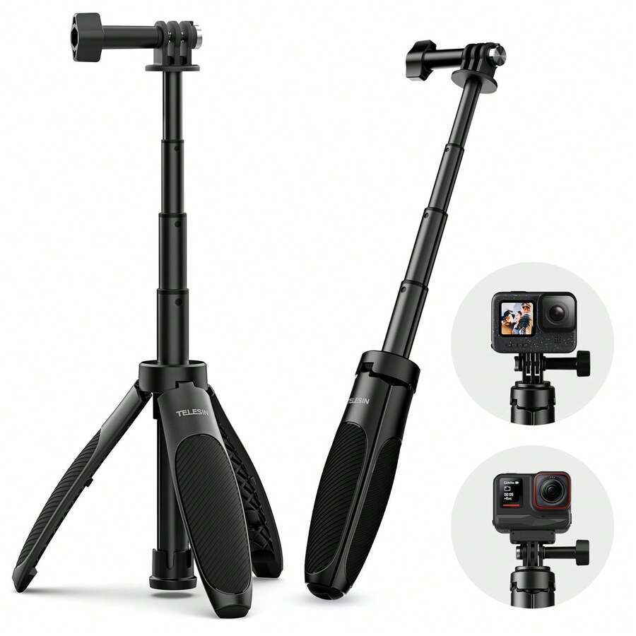 TELESIN 迷你快拆自拍杆三脚架便携式可调节长度适用于 GoPro Insta360 DJI Osmo Action 运动相机