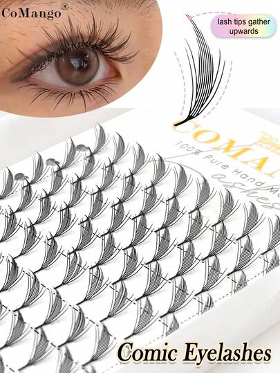 CoMango 120Fans C/D 卷曲漫画凤尾睫毛延长漫画睫毛簇 0.07mm 8-15mm 自然假睫毛柔软动漫睫毛高品质预制扇形睫毛单根睫毛化妆睫毛簇、睫毛簇、单根睫毛、睫毛、假睫毛