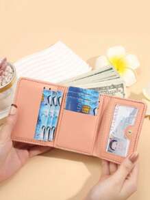 Women Short Wallet With Heart Embroidery, Large Capacity & Multi-Card Slots For Credit Cards, ID, Cash, Casual Three-Fold Snap Closure Coin Purse, Suitable For Daily Use, Mother's Day, Birthday, Anniversary Gift
