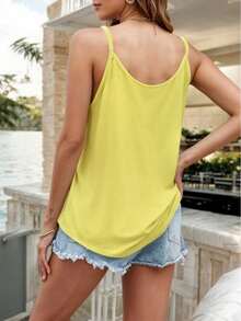 Basic Blouse With Straps And Loose Round Neck - 黃色 - 查看 2