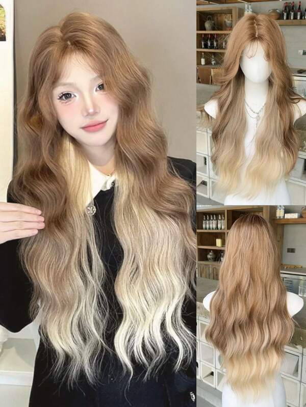 Blonde Ombre Water Wave Wig,Synthetic Lace Front Wig,Middle Part Synthetic Heat Resistant Wig,Natural Hairline,Suitable For Women Daily And Party Use.