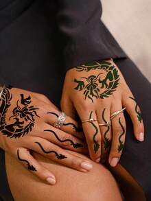 2 szt. szablonów do tatuażu Hollow Tattoo + 2 szt. pisaków do malowania ciała Combo Set, henna do rysowania smoka na ramionach, nadgarstkach, ciele, tymczasowy wodoodporny zestaw szablonów do fałszywych tatuaży, unisex - Wielokolorowe - Zobacz 4