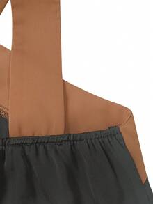 Plus Size Women's Elegant Sleeveless V-Neck Color Block Casual Maxi Dress, Suitable For Daily Commute, Beach Vacation, Single Party - Black - View 6