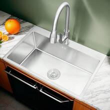 Lavello da cucina in acciaio inossidabile 304 a vasca singola grande: durevole, facile da pulire, migliora l'estetica della cucina - Argento - Visualizzare 1