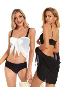 1/2 Piezas Pareo playa mujer envolvente de traje de baño de bikini transparente para cubrir el bañador