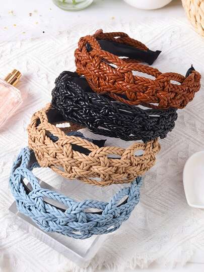 4 件/1 件全新手工皮革编织头带，纯色宽边发箍，高端时尚头饰，适合日常化妆造型，发带，发箍头带