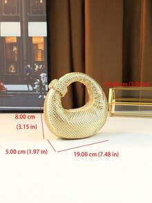 Rhinestone Embellished Evening Clutch Bag, Dumpling Shape Mini Fashionable And Unique Design Handbag, Smartphone Pouch - Gold - View 11