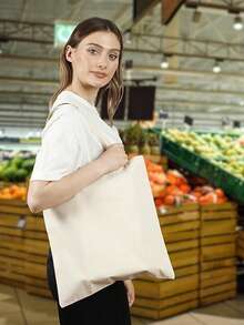 简约自然空白手提帆布袋，可用于绘画、缝纫、贴纸、DIY，也可作为野餐收纳袋、日常考勤手提袋、礼品袋、礼品包装艺术项目使用，适合缝纫爱好者，结构坚固。