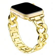 Metal Band Bracelet Compatible With Apple Watch Series S10 9 8 SE 7 6 5 4 3 2 1 Ultra 2 1, I Watch Bands For Women Men, Chain Design Adjustable Bands For Apple Watch 38mm 40mm 41mm 42mm 44mm 45mm 46mm 49mm - Gold - View 12