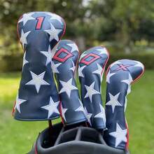 USA American Star Golf Cover Driver Covers Fairway Wood Headcover Hybrid Cover Leather Blade Putter Headcover Mallet - Black - View 1