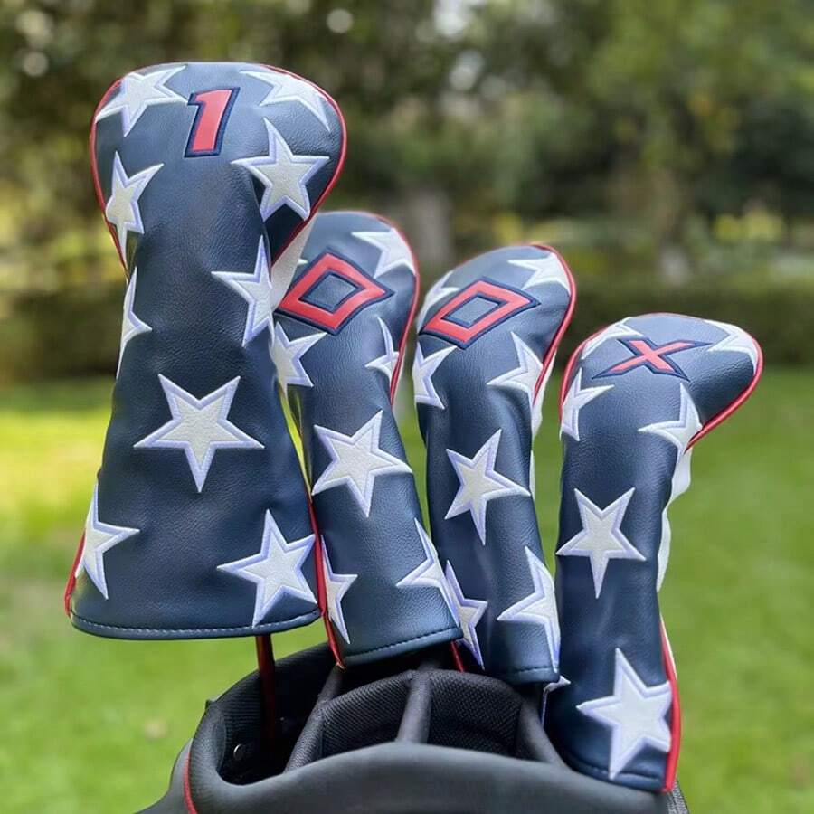 USA American Star Golf Cover Driver Covers Fairway Wood Headcover Hybrid Cover Leather Blade Putter Headcover Mallet - Black - View 1