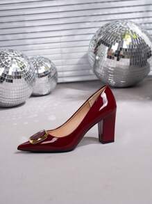 Fashion Plus Size Women's Pointed Toe High Heel Shoes, Burgundy Color With Buttons, Comfortable, Spring/Autumn