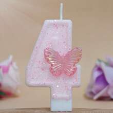 粉色闪光蝴蝶形数字蜡烛，0-9 闪亮数字蛋糕蜡烛，适合生日、婚礼、周年纪念、主题派对 - 淺粉色 - 查看 8