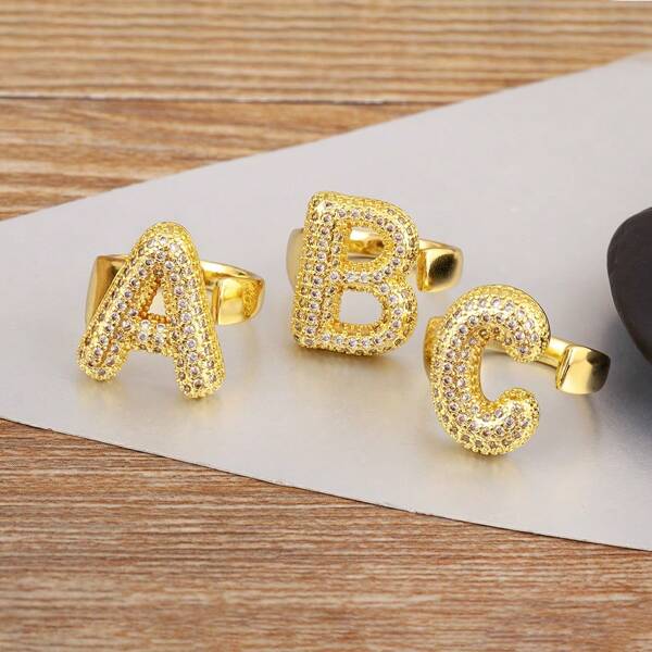 1pc 18K Gold Plated Copper Ring With White Zirconia, Elegant Jewelry For Women, Valentine's Day Gift
