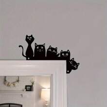 1PC Classic Cat Silhouette Metal Door Corner Decor – Creative Hanging Wall Art For Home & Holiday Decoration