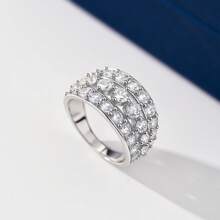 925 Sterling Silver Fine Single Ring For Women CZ Cubic Zirconia 3 Row Wide Wedding Bands For Her Fine Jewelry Gifts