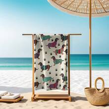 1 件彩色腊肠犬图案超强吸水毛巾 - 柔软、轻便、快干、透气的涤纶沙滩巾，多种尺寸，适合海滩、游泳、露营、旅行 - 现代动物设计夏季旅行、度假浴室装饰海滩必需品 - 彩色 - 查看 2