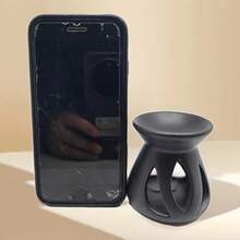 1pc Handmade Ceramic Trifoliate Incense Burner, Japanese-Style Candle & Essential Oil Diffuser Decor Gift - Metallic Black - View 4