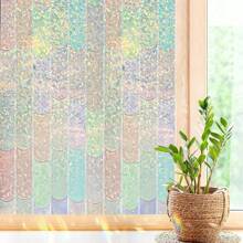1 Roll Colorful Privacy Window Film, 3D Macaron Rainbow Static Cling Window Sticker - Removable, UV Blocking, Heat Insulation Film, Size: 17.7x118inch, Suitable For Home Glass Decoration Gifts Birthday Graduation