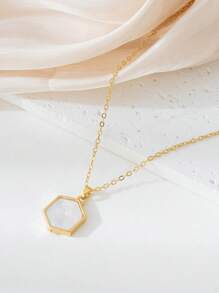 1pc Casual Minimalist Women Acrylic Inlaid Geometric Hexagon Outline Pendant Necklace, Everyday Wear
