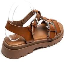Double Strap Sandals With Adjustable Buckle And Thick Sole - Camel - View 5