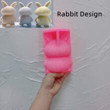 Ribbed Bear Rabbit Candle Mold Aesthetic Silicone Mould Geometric Striped Soy Wax Mold Home Decor - Pink - View 15