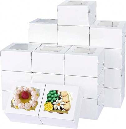 20-200 Pcs 4x4 X 2.5 Inches  White Bread Box With Window, Cupcake Box, Cookie Box, Miniature Pastry Box For Desserts, Strawberries And Pastries