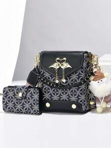 2 Peças Conjunto de Bolsas Miniatura para Celular - Bolsas de Ombro e Transversal com Estampa da Moda