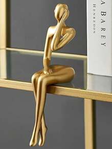 1pc Creative Art Mini Golden Man Decorative Figurine, Modern Minimalist High-End Luxurious Style, Suitable For Home Living Room Entrance Bookshelf Cabinet TV Stand Decor, Office Desk Decoration, Company Hotel Store Window Display, Holiday Gift, Photo Prop