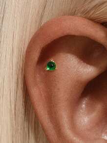 1 pieza Pendiente de cartílago de espalda plana con gema verde de marquesa de plata esterlina 925 para uso diario, boda, fiesta, compromiso, aniversario, Día de San Valentín