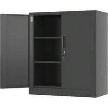 IJINGUR Metal Storage Cabinet With Locking Doors And 2 Adjustable Shees Small Lockable Storage Cupboard For Home Office Garage Black - Black - View 7