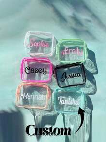 Personalized Name Cosmetic Bag, Transparent Waterproof Cosmetic Bag Toiletry Bag, PVC Zipper Transparent Storage Bag Portable Cosmetic Bag, Wallet, Card Holder, Lotion Storage Bag, Travel Storage Bag, Pen Bag