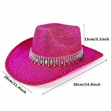 Women's Cowgirl Hat Stylish Rhinestone Design Sun Hat Wide Brim Western Cap For Party Daily Life - Hot Pink - View 6