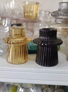 3pcs/Set Green Striped Glass Candle Holders, Dual Use For Thick & Thin Candles, Elegant Home Decor Candle Stands